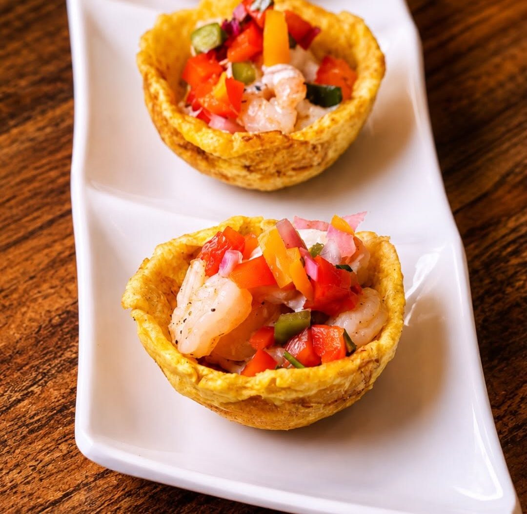 Shrimp filled tostones